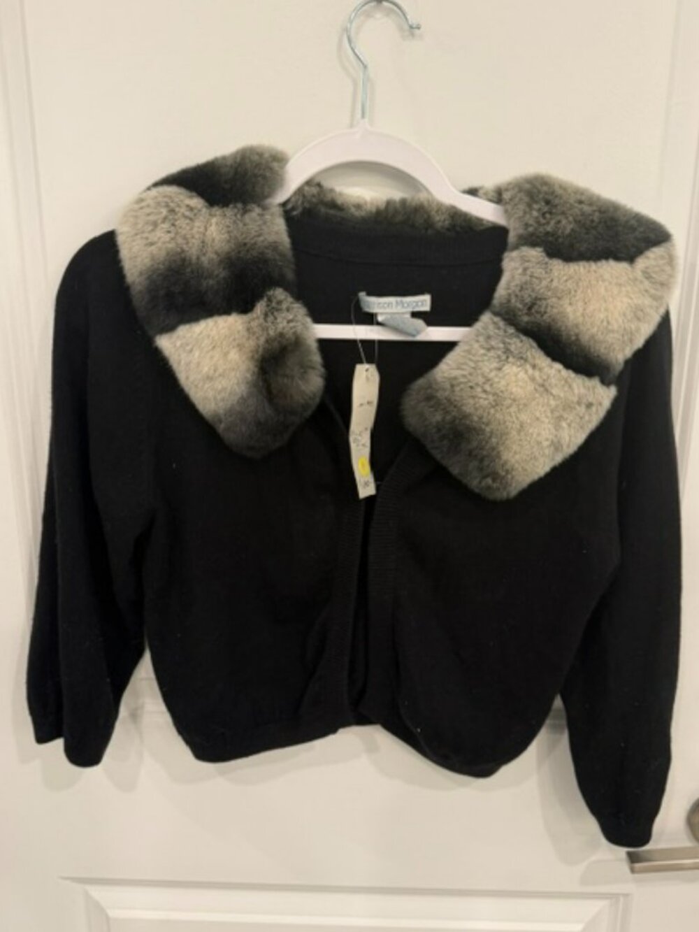 Vintage Harrison Morgan Silk Cashmere Cardigan with Rabbit Fur Collar